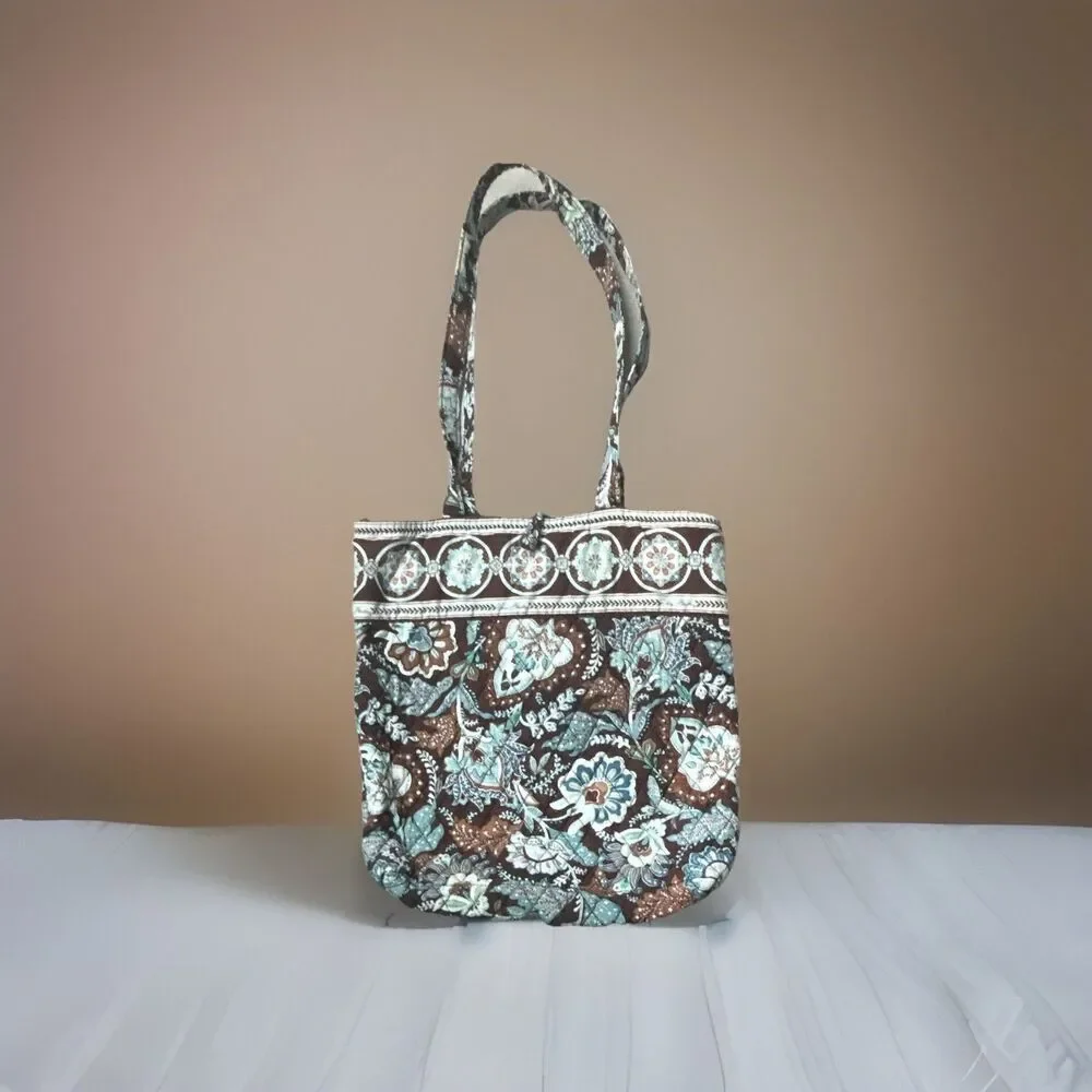 Vera Bradley Floral Quilted Tote Shoulder Bag Inner Pockets Brown Blue used